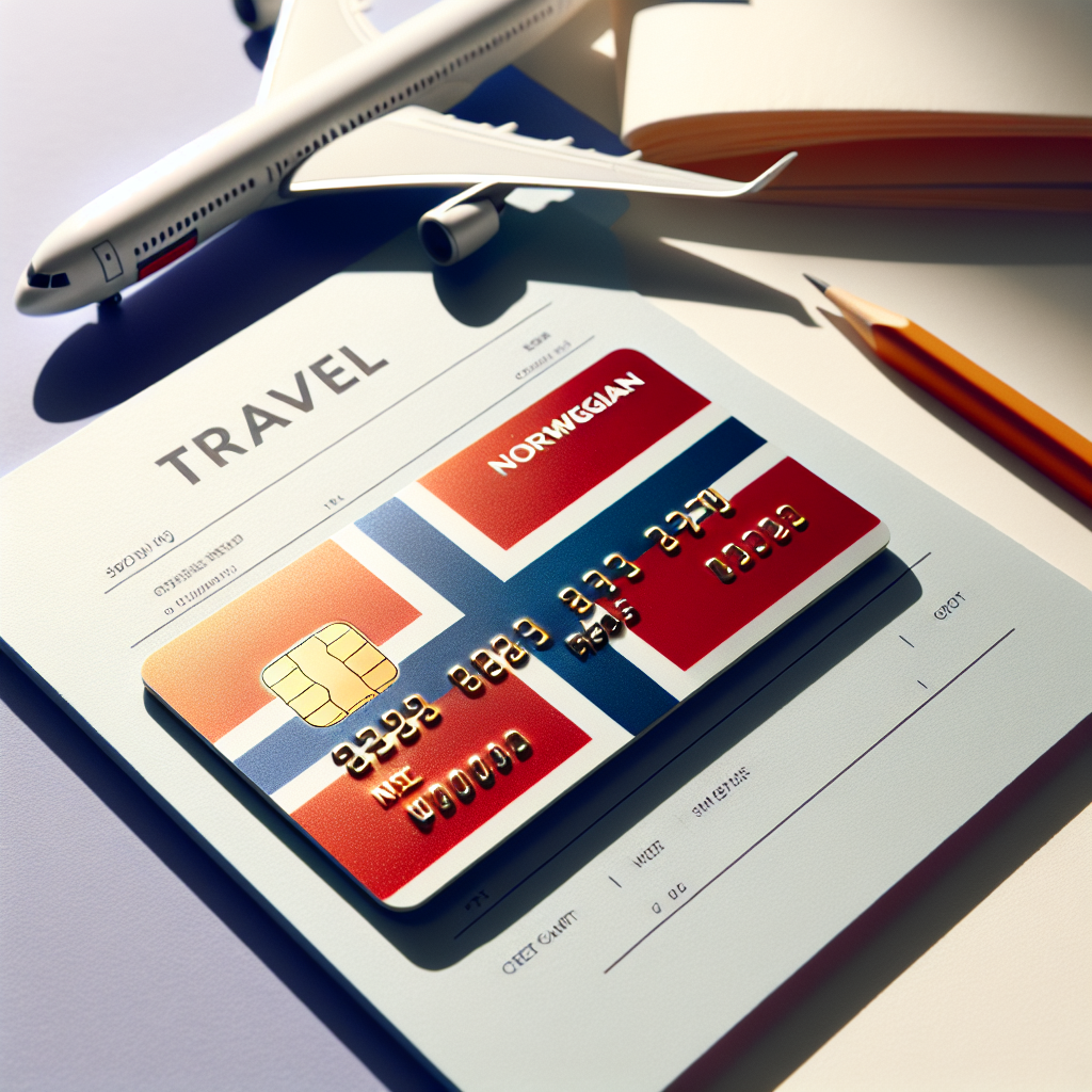 Nærbilde av et reisekredittkort og boardingpass på en minimalistisk bakgrunn, stilrent og luftig, norske farger